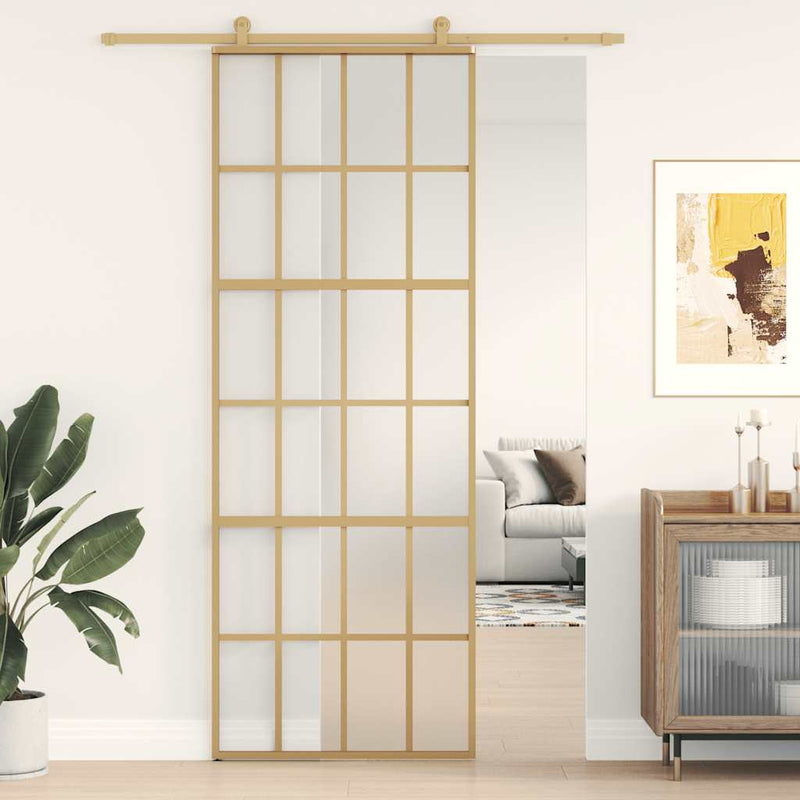 vidaXL aranyszínű ESG tejüveg és alumínium tolóajtó 76 x 205 cm