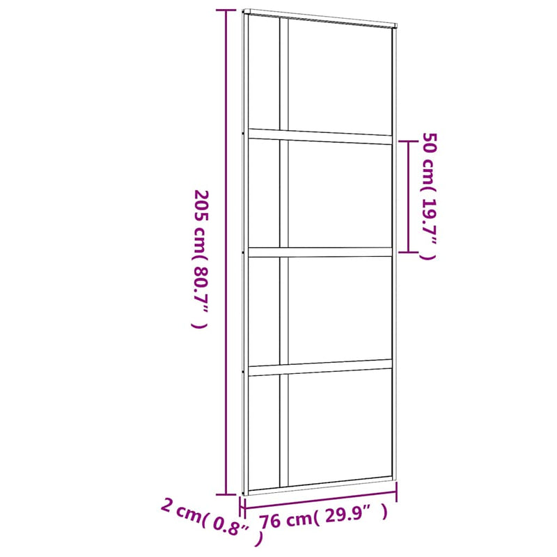 vidaXL aranyszínű átlátszó ESG üveg és alumínium tolóajtó 76 x 205 cm