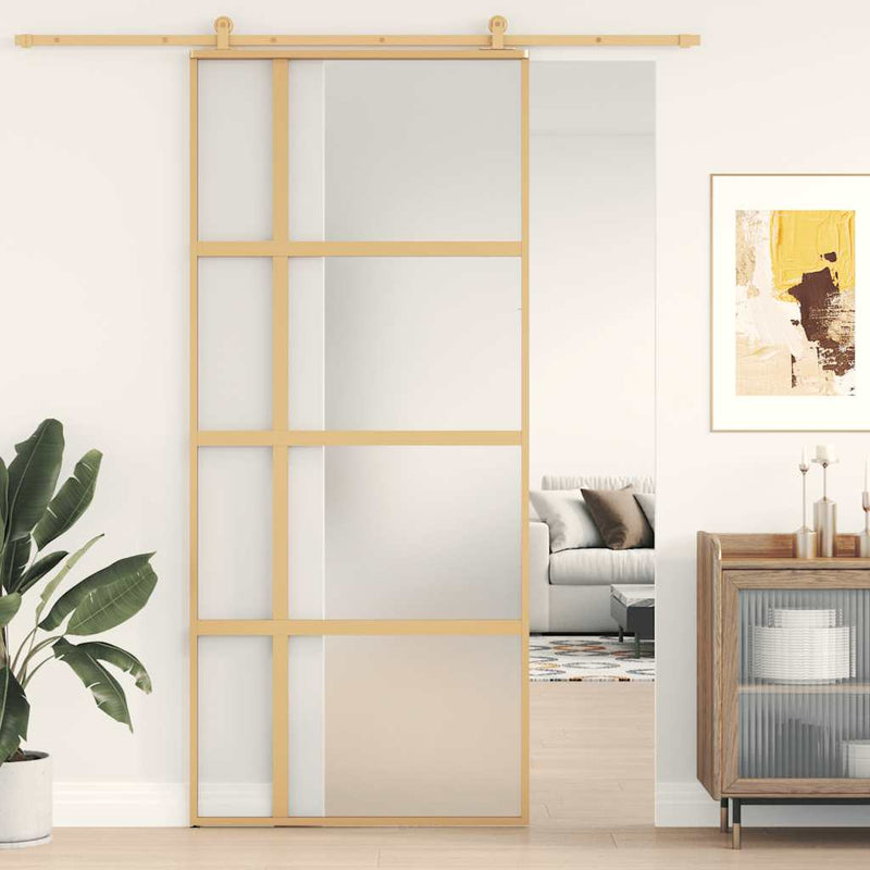 vidaXL aranyszínű ESG tejüveg és alumínium tolóajtó 90 x 205 cm