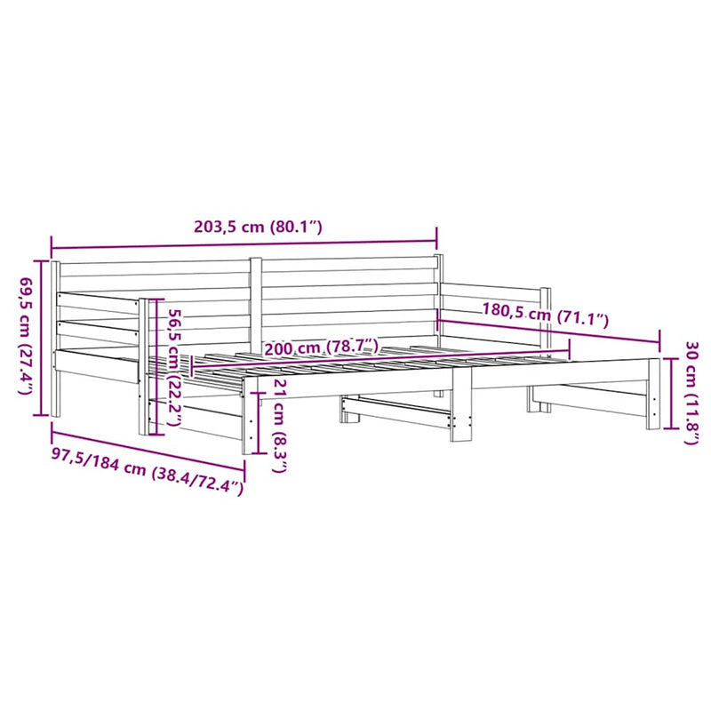 vidaXL fehér tömör fenyőfa kihúzható kanapéágy 90 x 200 cm