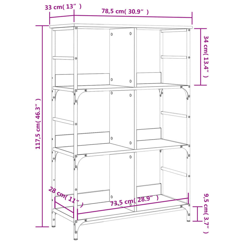 vidaXL sonoma tölgy színű szerelt fa könyvespolc 78,5 x 33 x 117,5 cm