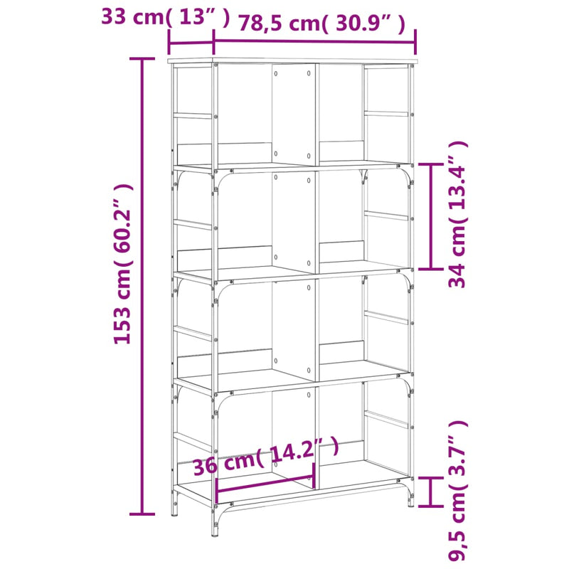 vidaXL fekete szerelt fa könyvespolc 78,5 x 33 x 153 cm