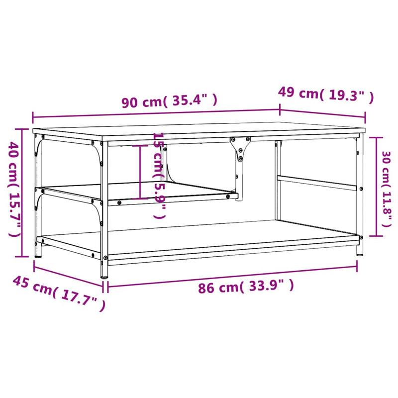 vidaXL sonoma tölgy színű szerelt fa dohányzóasztal 90 x 49 x 40 cm