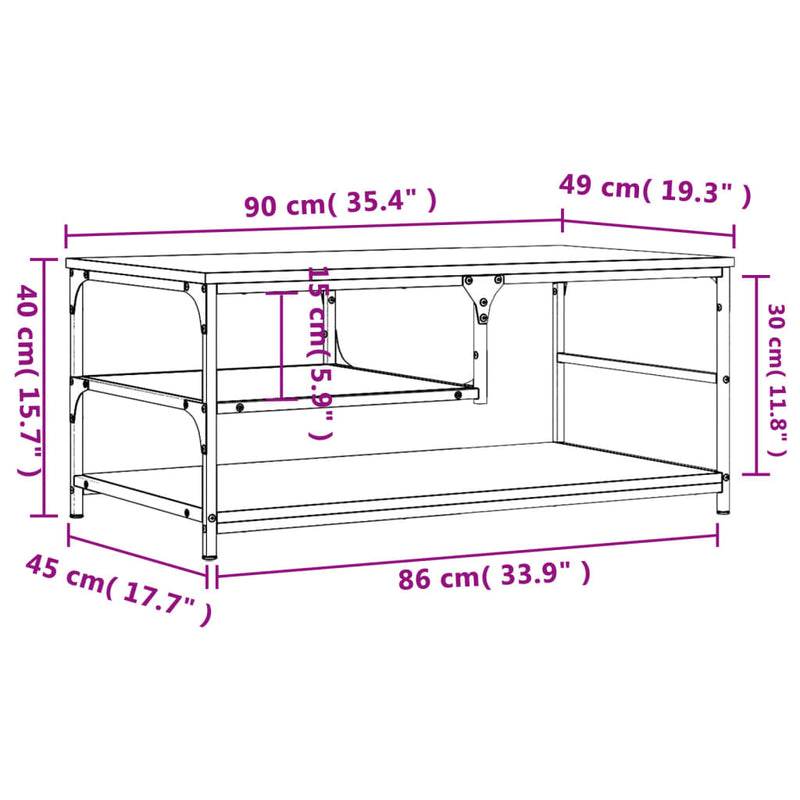 vidaXL szürke sonoma színű szerelt fa dohányzóasztal 90 x 49 x 40 cm