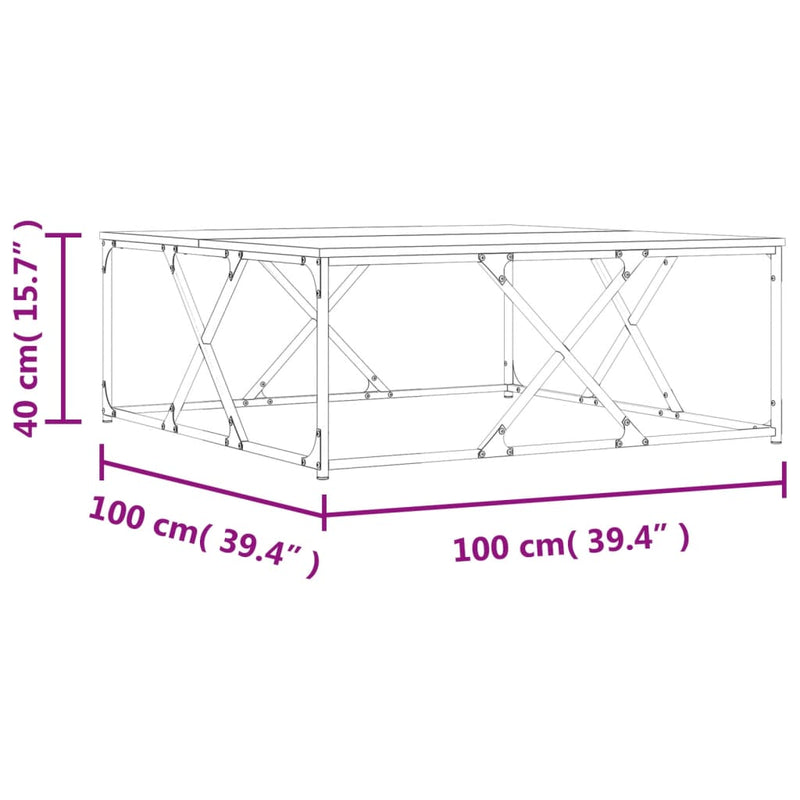 vidaXL füstös tölgy színű szerelt fa dohányzóasztal 100x100x40 cm