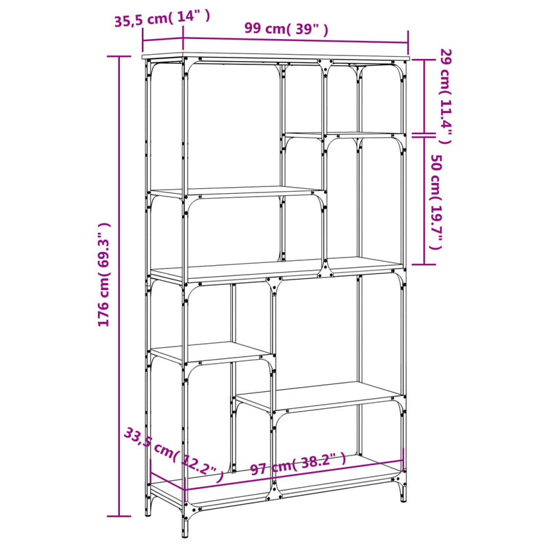 vidaXL sonoma tölgy szerelt fa és acél könyvespolc 99x35,5x176 cm