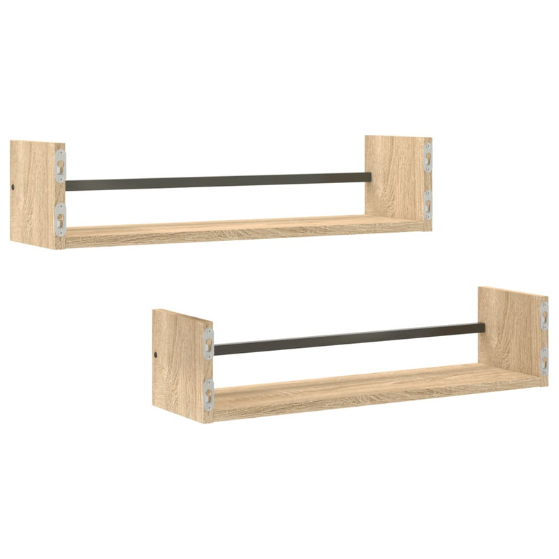 vidaXL 2 db sonoma tölgy fali polc rúddal 60 x 16 x 14 cm