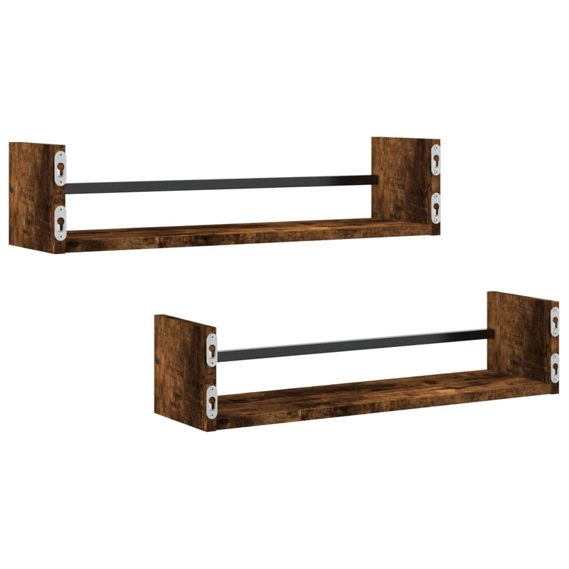 vidaXL 2 db füstös tölgy színű fali polc rúddal 60 x 16 x 14 cm