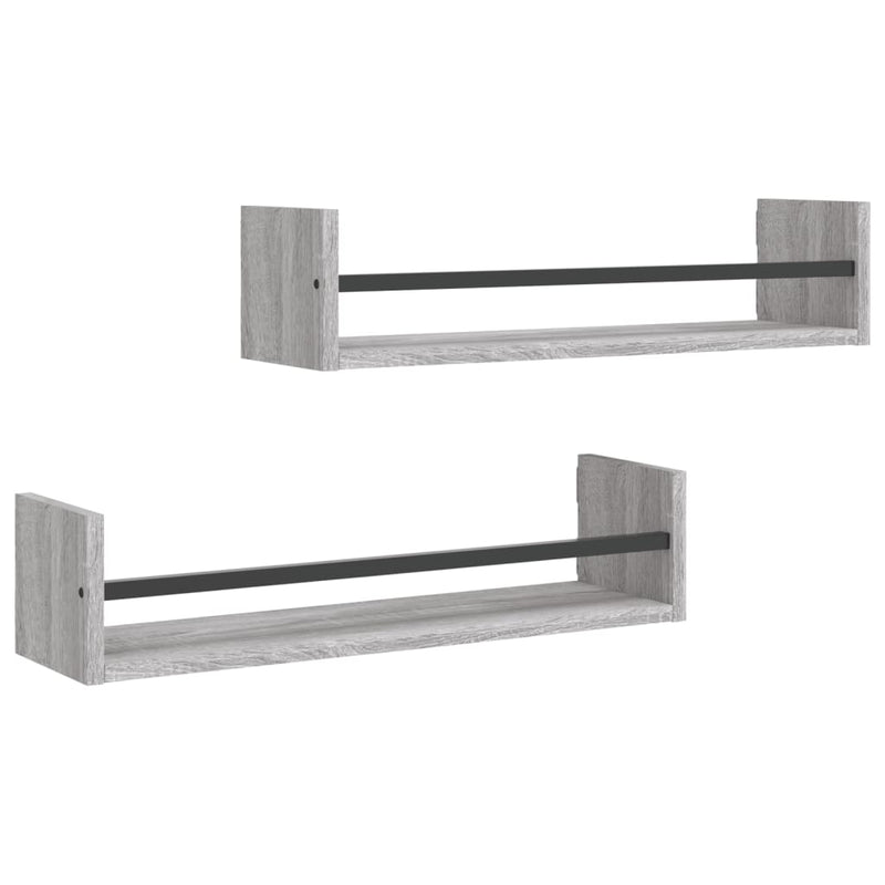 vidaXL 2 db szürke sonoma színű fali polc rúddal 60 x 16 x 14 cm