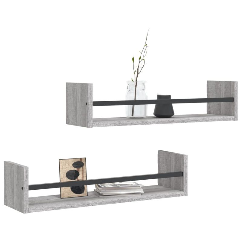 vidaXL 2 db szürke sonoma színű fali polc rúddal 60 x 16 x 14 cm