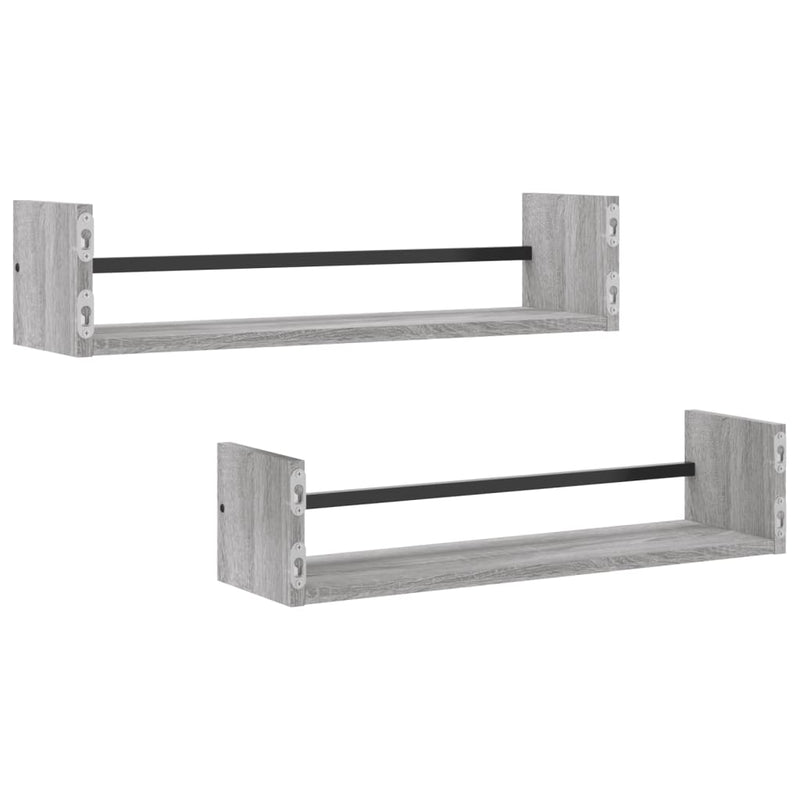 vidaXL 2 db szürke sonoma színű fali polc rúddal 60 x 16 x 14 cm