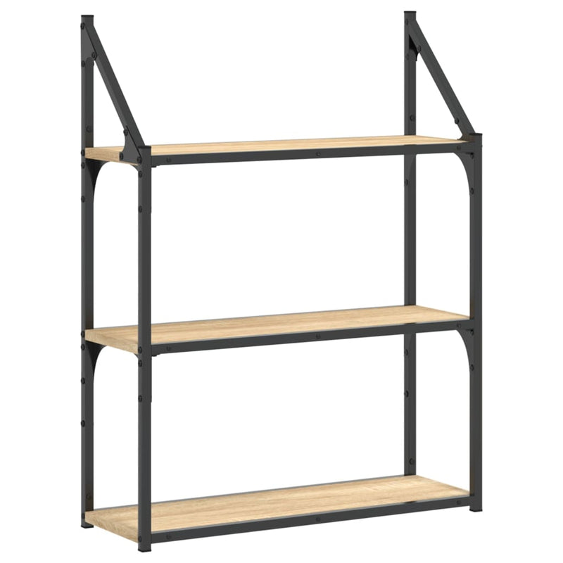 vidaXL 3 szintes sonoma tölgy színű szerelt fa fali polc 60x21x78,5 cm