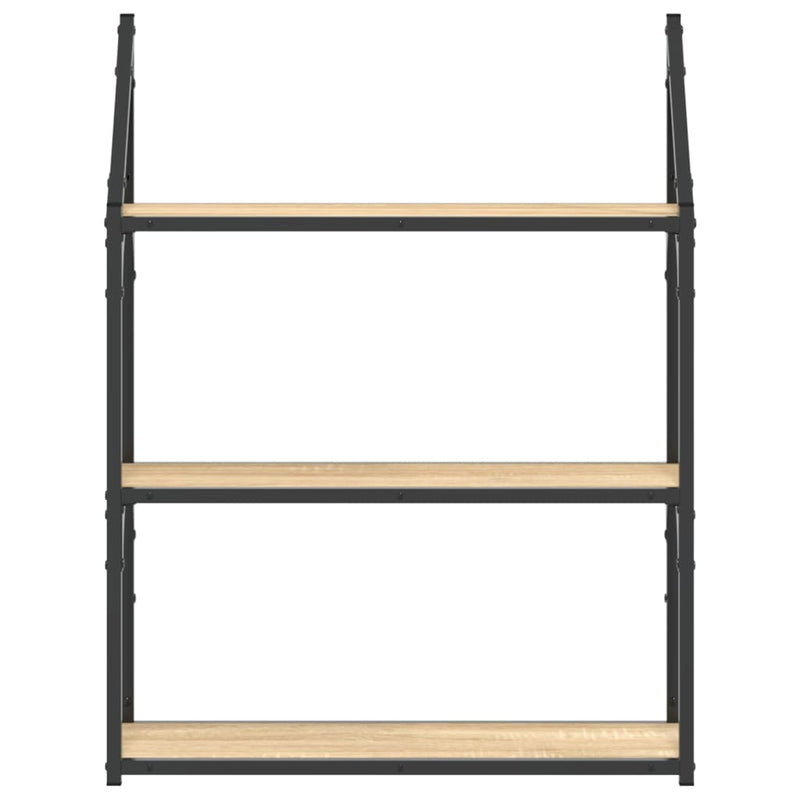 vidaXL 3 szintes sonoma tölgy színű szerelt fa fali polc 60x21x78,5 cm
