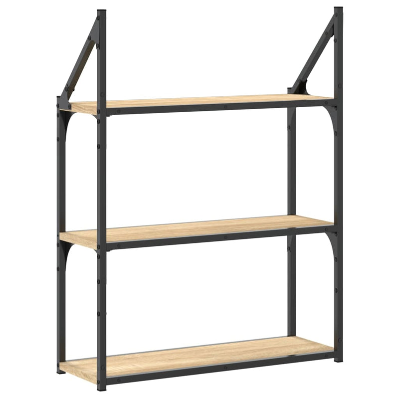 vidaXL 3 szintes sonoma tölgy színű szerelt fa fali polc 60x21x78,5 cm