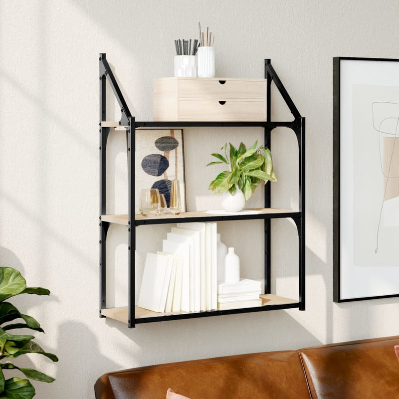 vidaXL 3 szintes sonoma tölgy színű szerelt fa fali polc 60x21x78,5 cm