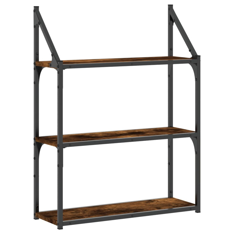 vidaXL 3 szintes füstös tölgy színű szerelt fa falipolc 60x21x78,5 cm