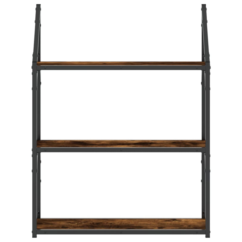 vidaXL 3 szintes füstös tölgy színű szerelt fa falipolc 60x21x78,5 cm