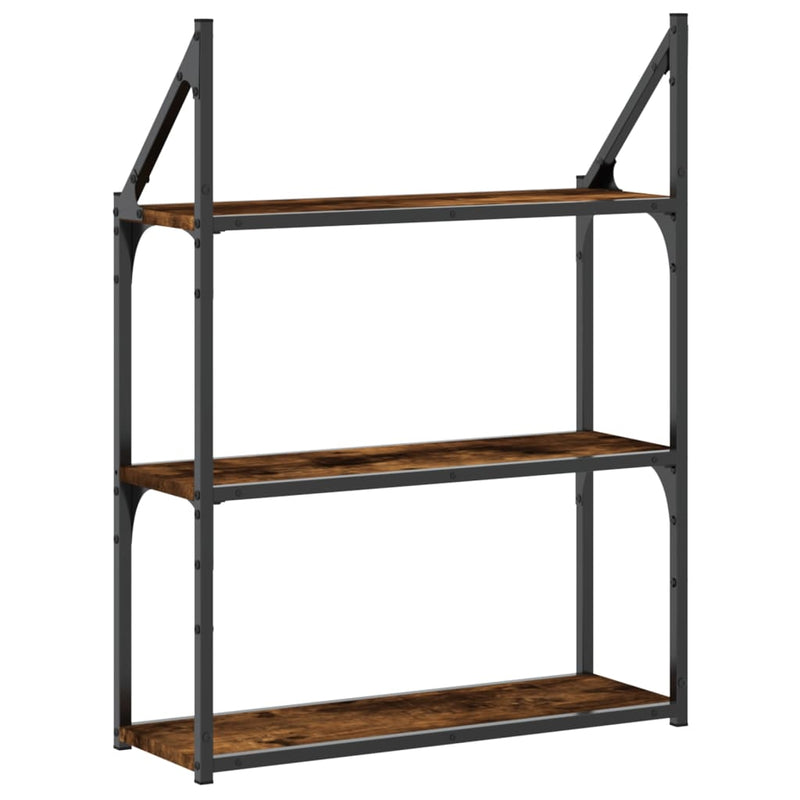 vidaXL 3 szintes füstös tölgy színű szerelt fa falipolc 60x21x78,5 cm