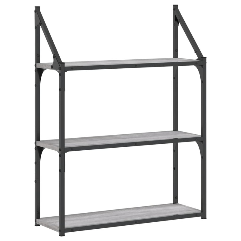 vidaXL 3 szintes szürke sonoma színű szerelt fa fali polc 60x21x78,5cm