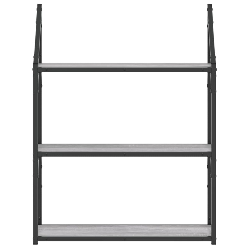 vidaXL 3 szintes szürke sonoma színű szerelt fa fali polc 60x21x78,5cm