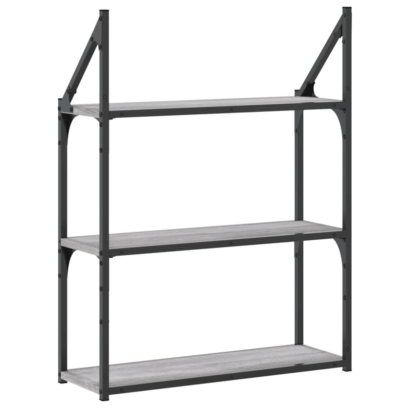 vidaXL 3 szintes szürke sonoma színű szerelt fa fali polc 60x21x78,5cm