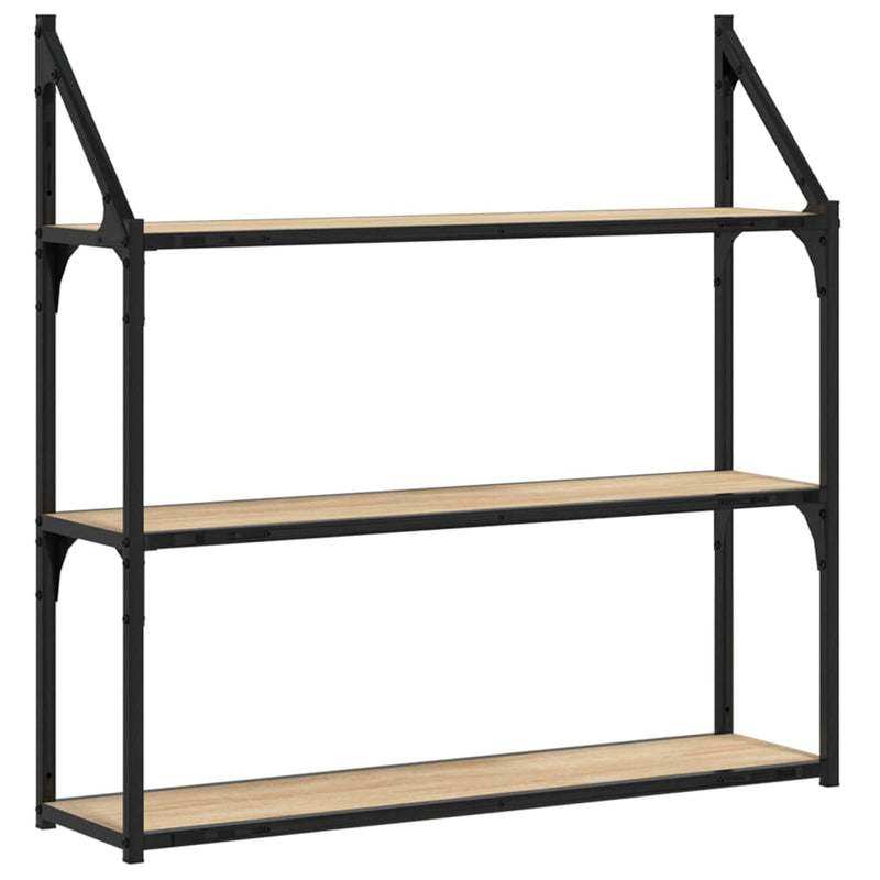 vidaXL 3 szintes sonoma tölgy színű szerelt fa fali polc 80x21x78,5 cm