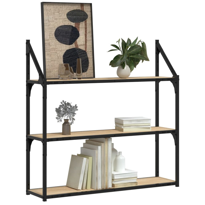 vidaXL 3 szintes sonoma tölgy színű szerelt fa fali polc 80x21x78,5 cm