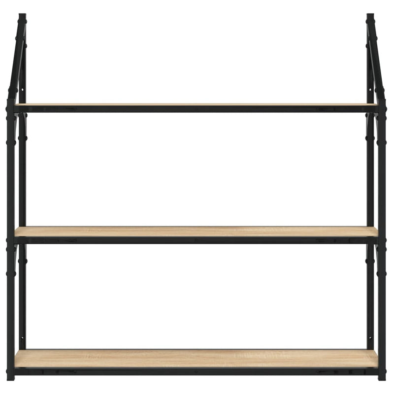 vidaXL 3 szintes sonoma tölgy színű szerelt fa fali polc 80x21x78,5 cm