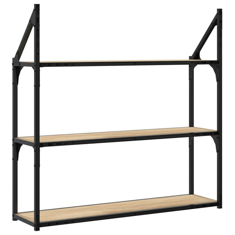 vidaXL 3 szintes sonoma tölgy színű szerelt fa fali polc 80x21x78,5 cm