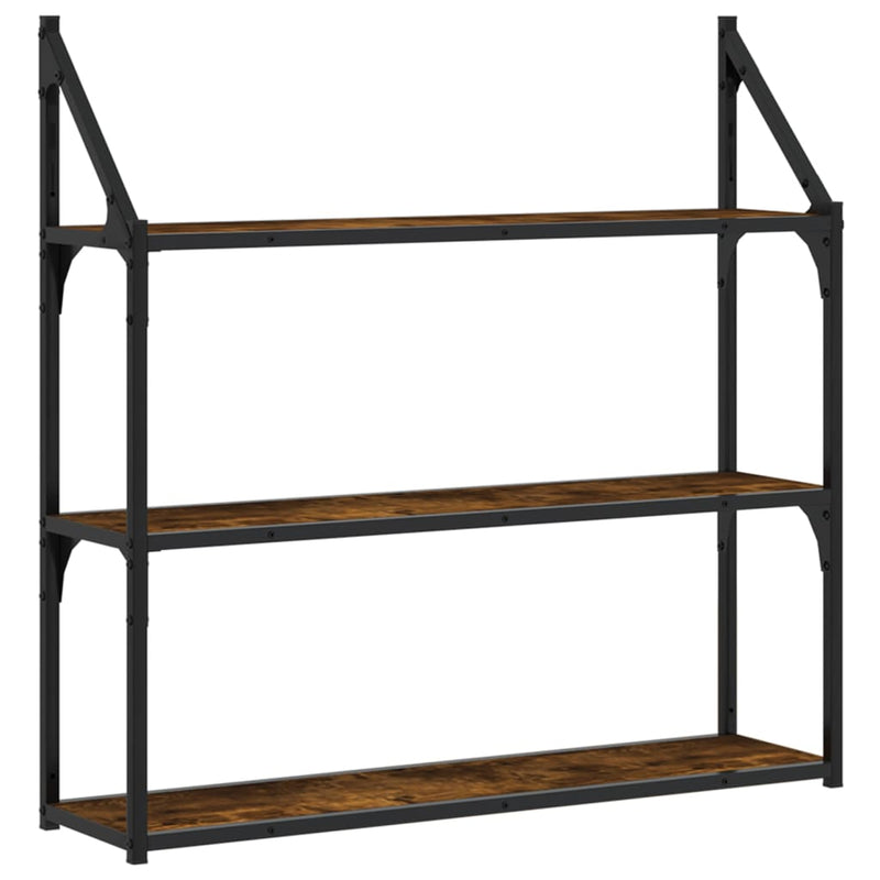vidaXL 3 szintes füstös sonoma színű szerelt fa fali polc 80x21x78,5cm