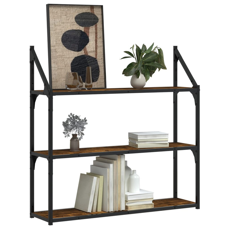 vidaXL 3 szintes füstös sonoma színű szerelt fa fali polc 80x21x78,5cm
