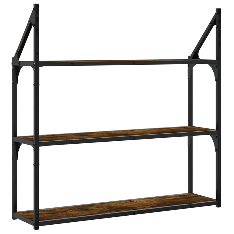 vidaXL 3 szintes füstös sonoma színű szerelt fa fali polc 80x21x78,5cm