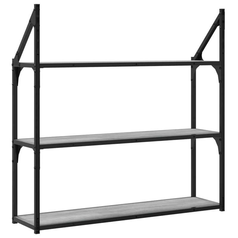 vidaXL 3 szintes szürke sonoma színű szerelt fa fali polc 80x21x78,5cm