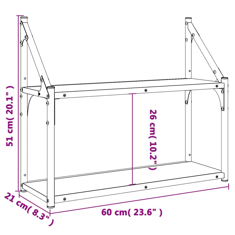 vidaXL kétszintes sonoma tölgyfa fali polc 60 x 21 x 51 cm