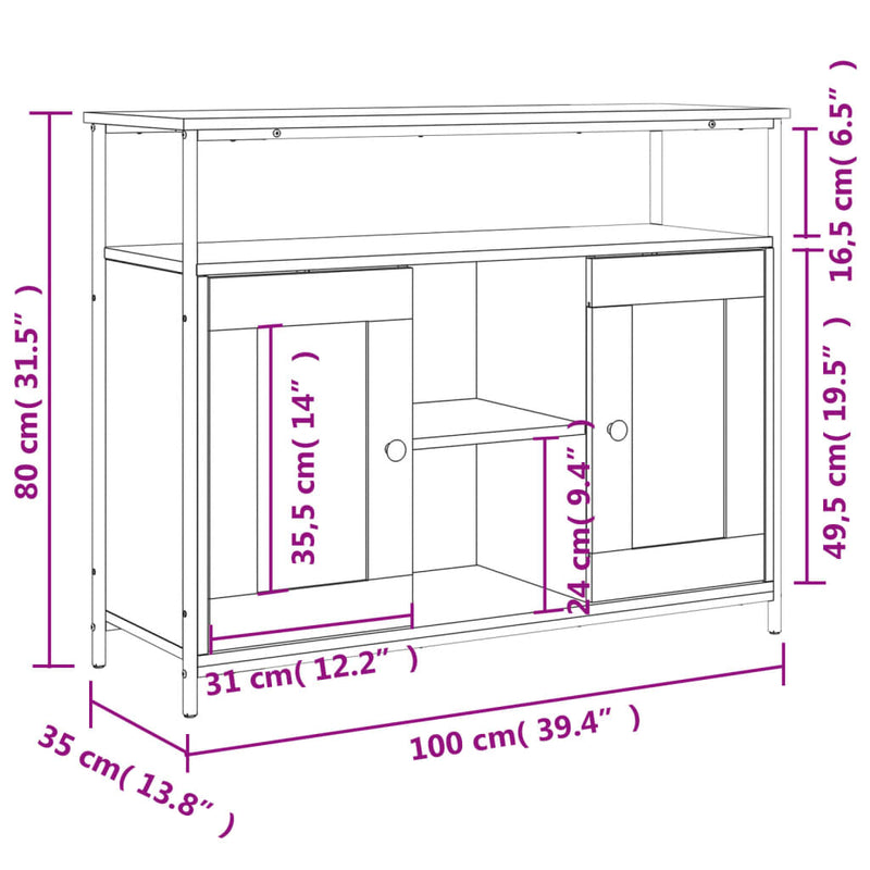 vidaXL szürke sonoma színű szerelt fa tálalószekrény 100 x 35 x 80 cm