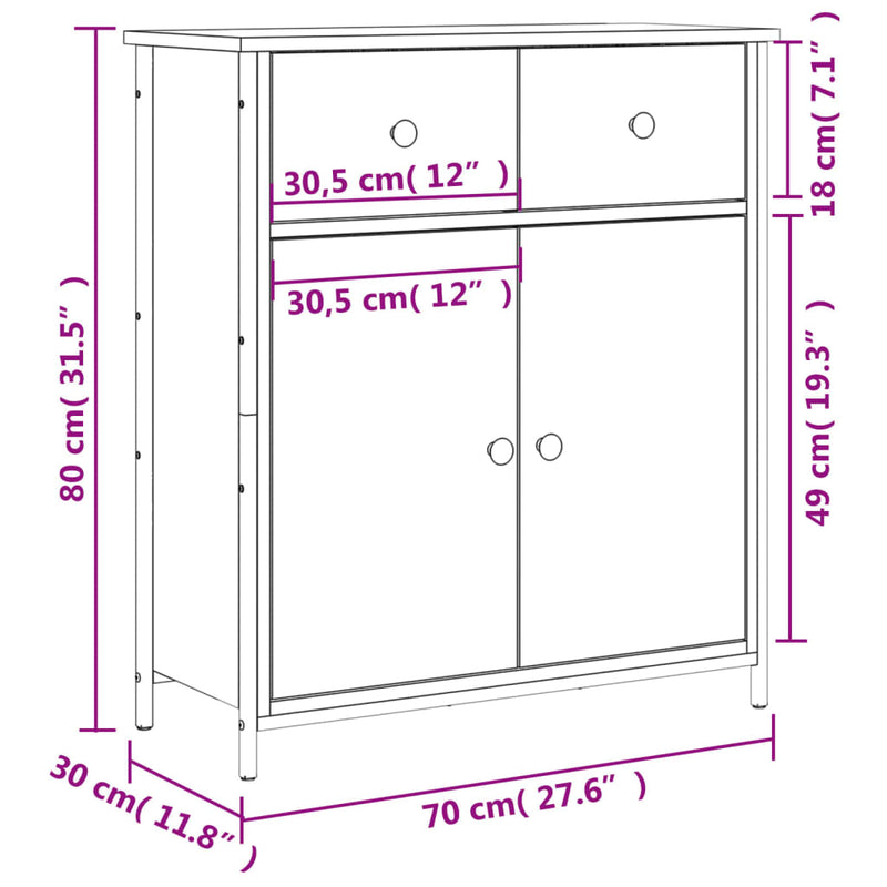 vidaXL fekete szerelt fa tálalószekrény 70 x 30 x 80 cm