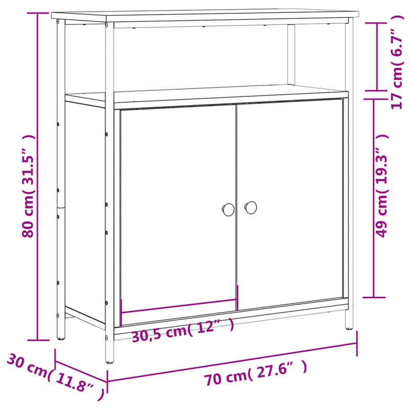 vidaXL fekete szerelt fa tálalószekrény 70 x 30 x 80 cm