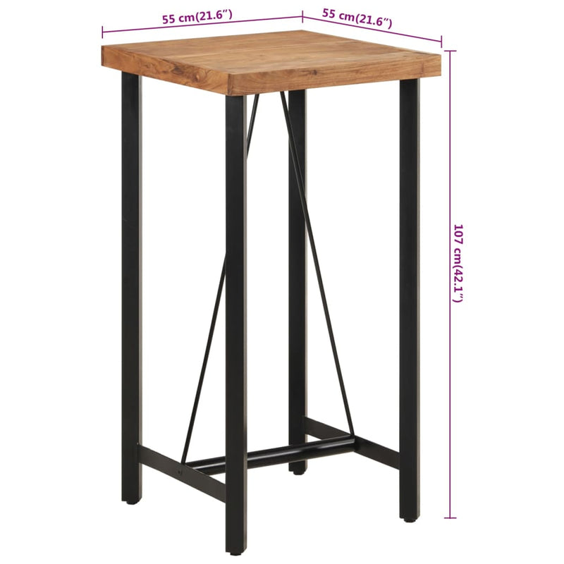 vidaXL tömör akácfa és vas bárasztal 55 x 55 x 107 cm