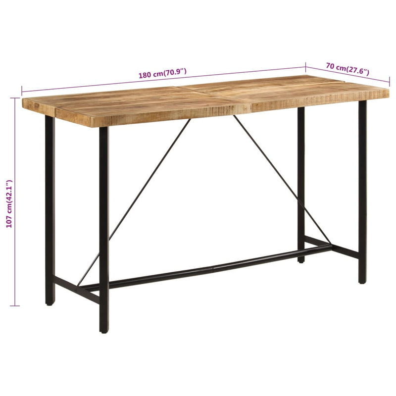 vidaXL tömör mangófa és vas bárasztal 180 x 70 x 107 cm