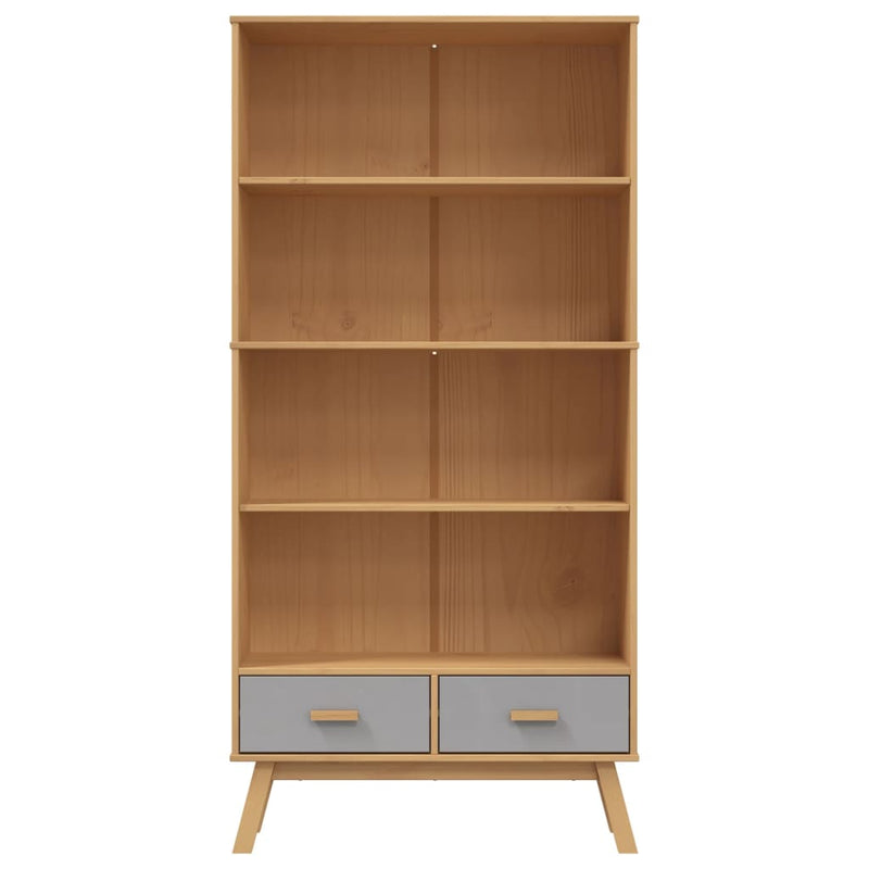 vidaXL OLDEN 4 szintes szürke és barna tömör fenyőfa könyvszekrény