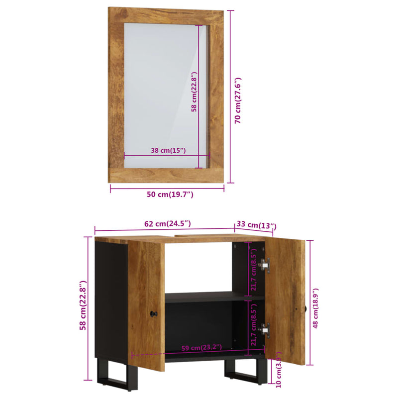 vidaXL 2 részes tömör mangófa fürdőszobai bútorszett