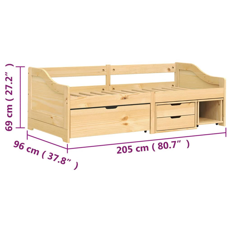 vidaXL IRUN tömör fenyőfa kanapéágy 3 fiókkal 90 x 200 cm