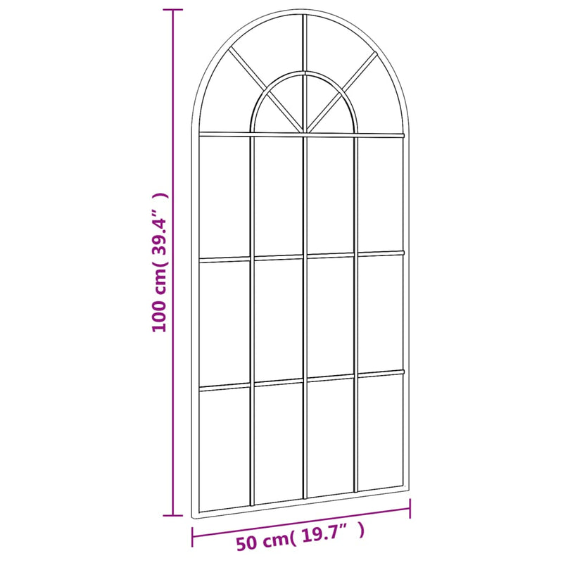 vidaXL fekete ívelt vas fali tükör 50 x 100 cm