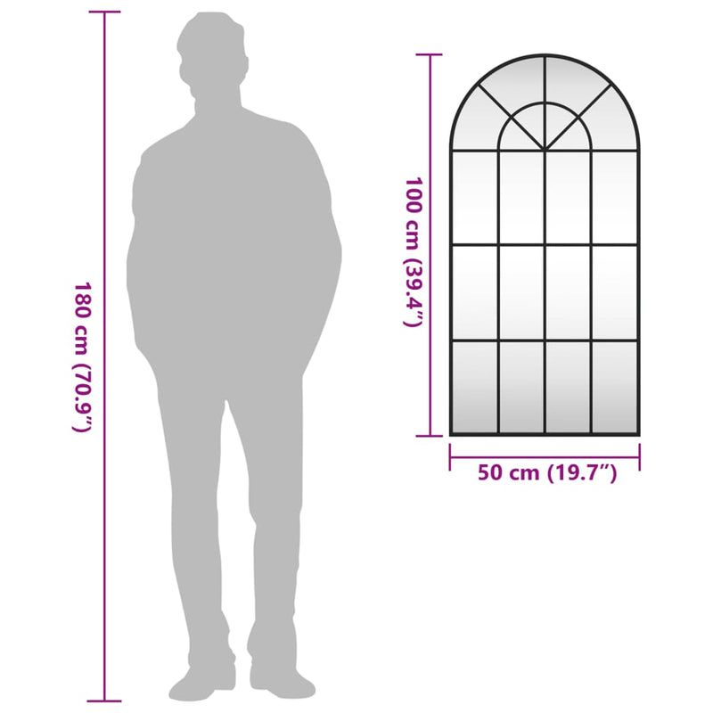 vidaXL fekete ívelt vas fali tükör 50 x 100 cm