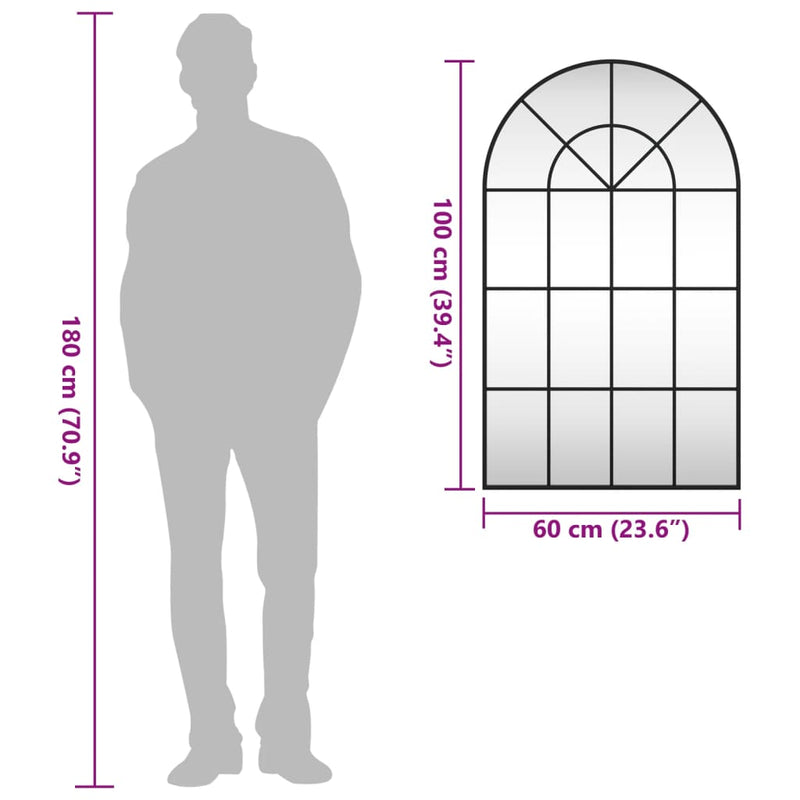 vidaXL fekete ívelt vas fali tükör 60 x 100 cm