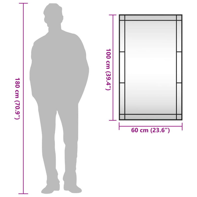 vidaXL fekete téglalap alakú vas fali tükör 60 x 100 cm