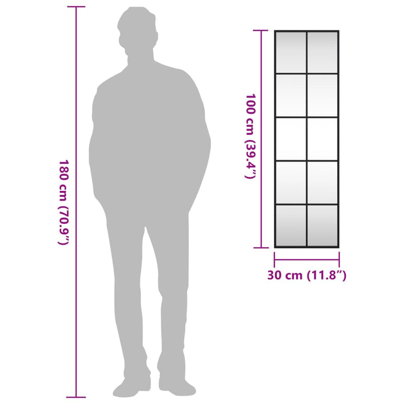 vidaXL fekete téglalap alakú vas fali tükör 30 x 100 cm