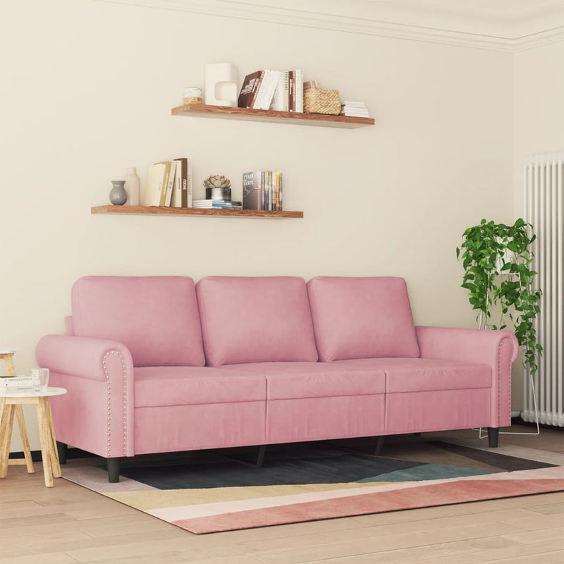 vidaXL 3 személyes rózsaszín bársony kanapé 180 cm