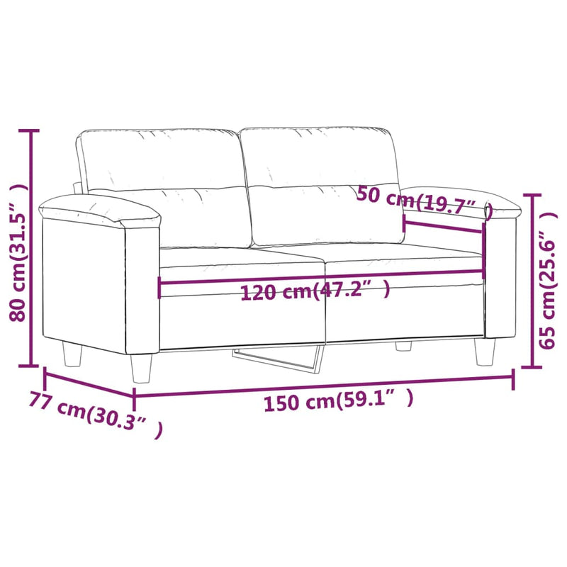 vidaXL kétszemélyes világosszürke mikroszálas szövetkanapé 120 cm