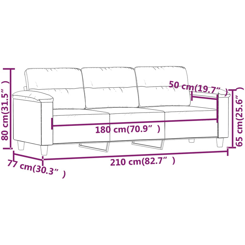 vidaXL 3 személyes fekete mikroszálas szövetkanapé 180 cm